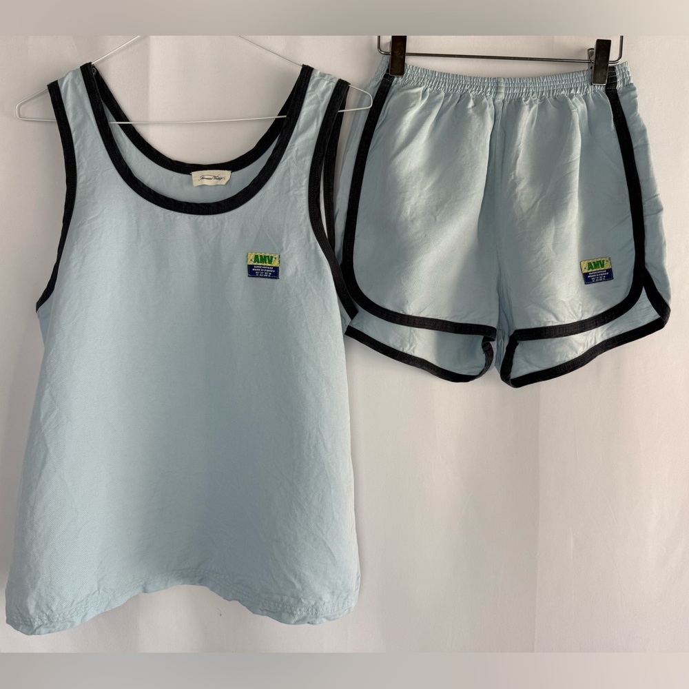 American Vintage Light Blue and Black Trim Women Tank & Shorts set